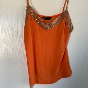 BCBG Orange Gold Sequined Spaghetti Strap Tank Top